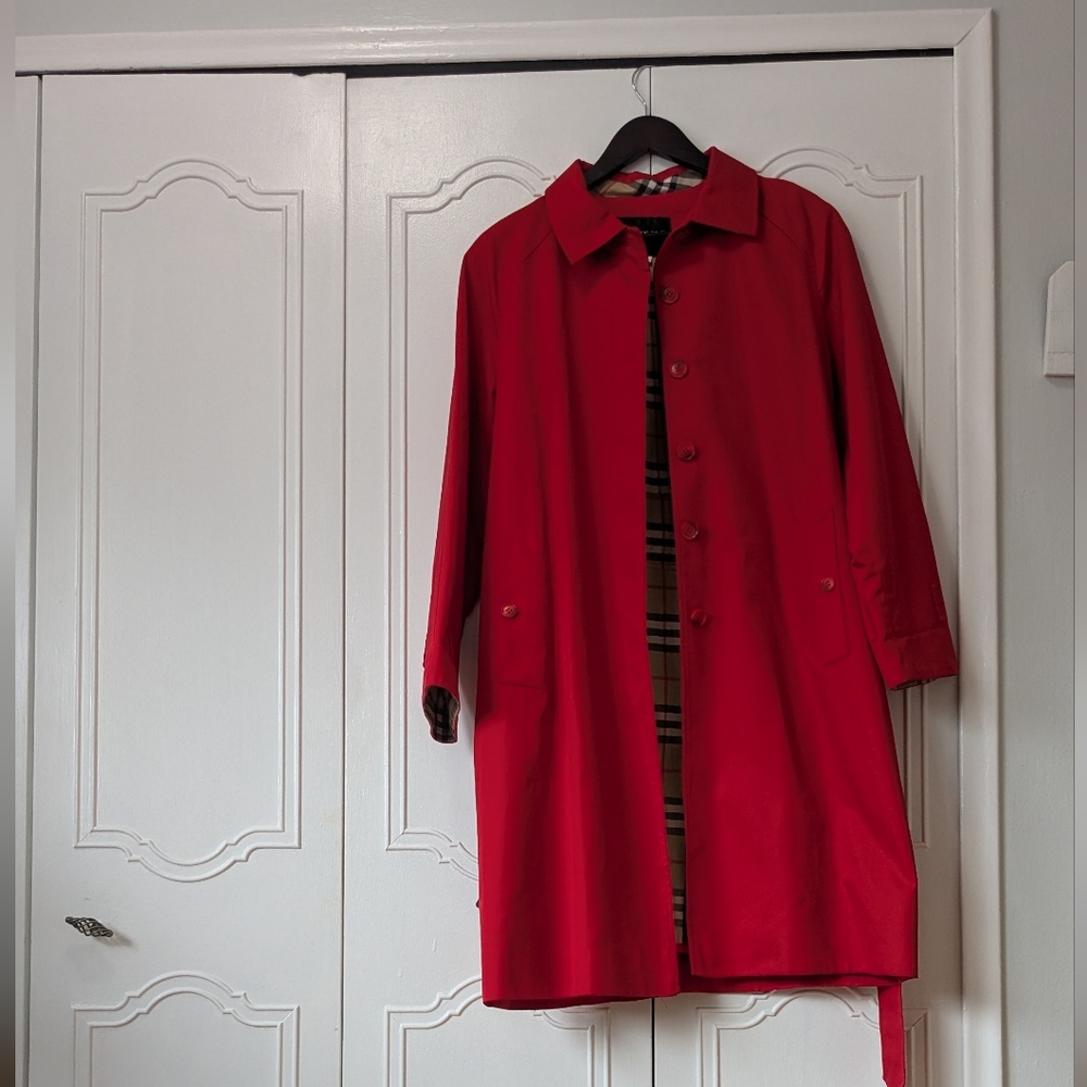 Green Sol Women's Elegant Red Trench Coat Size M 100 % Cotton